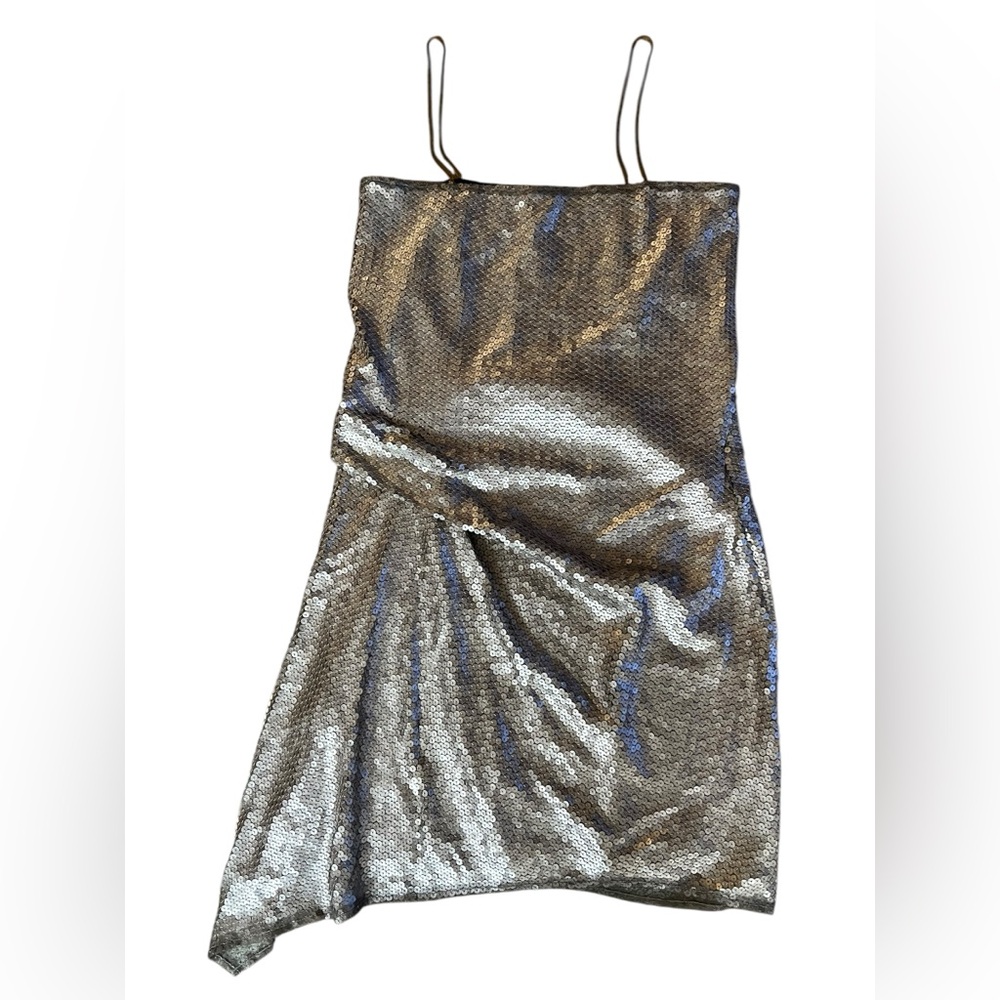 NWT‎ RACHEL ROY Silver Sequin Cocktail Party Dress Asymmetrical Hem Size 8 $149